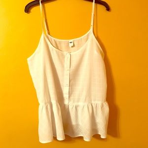 💋 Sleeveless button down white peplum top,size L